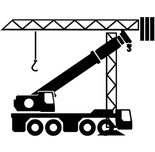Icon aus dem BKL Kranfinder von einem schwarzen Turmdrehkran und einem schwarzen Autokran