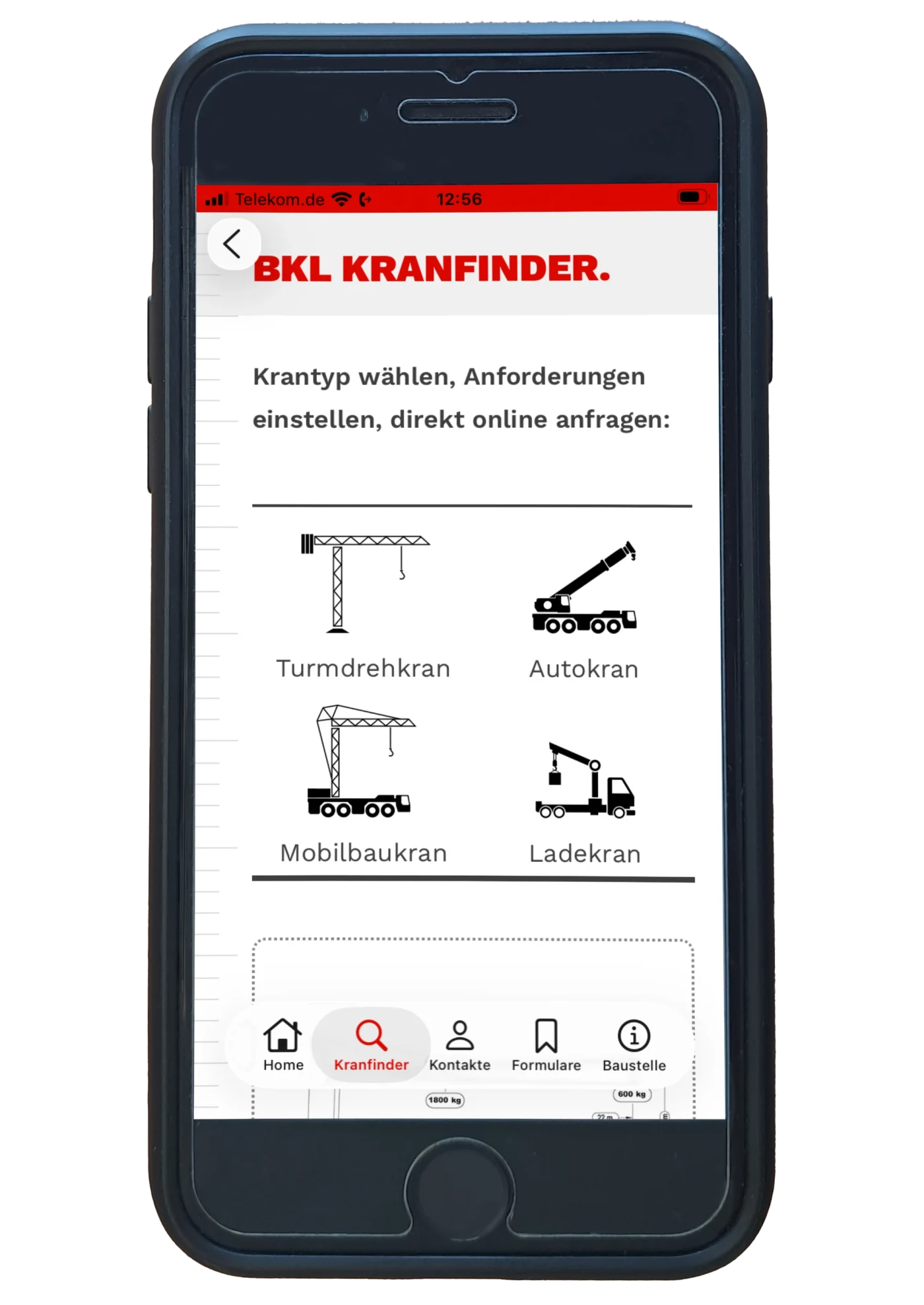 Die Kran-App "Mein BKL" der BKL Baukran Logistik GmbH: Der BKL Kranfinder